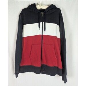 Amazon Essentials Men's Colorblock Full Zip Hoodie Blue White Red XL Americana